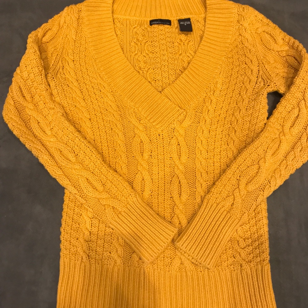 V-neck cable knit sweater